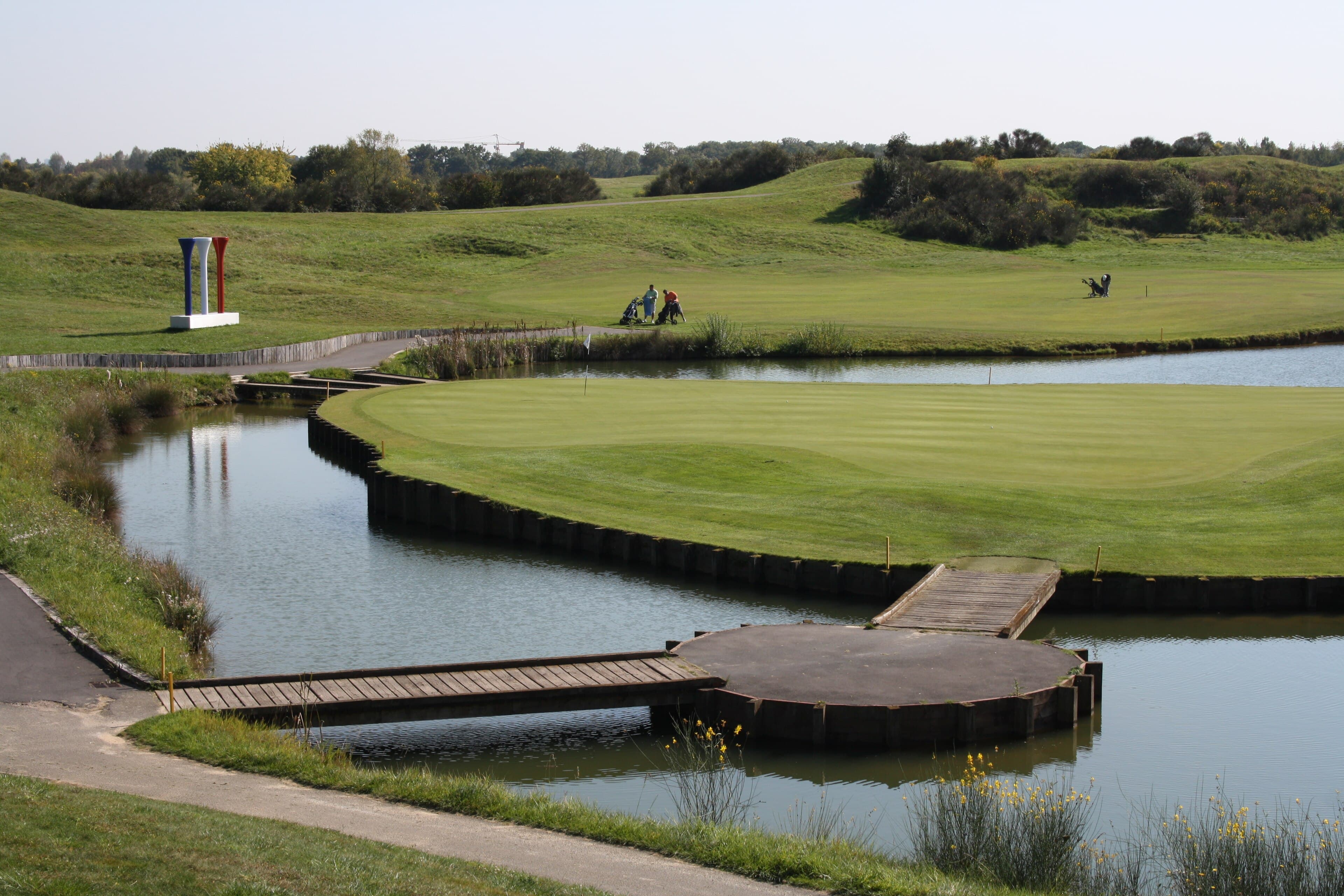 The island green on the Albatros Course at Le Golf National, Guyancourt, France